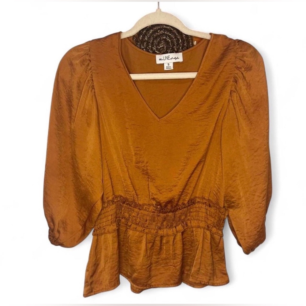 Copper Women’s V-Neck Boho Blouse Size Small Flowy